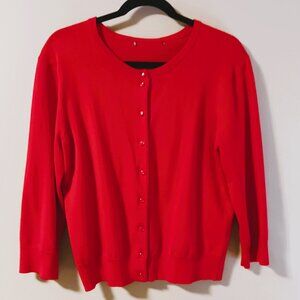 WARM RED button up cardigan shrug bolero cropped knit 3/4 sleeve Sz L EUC